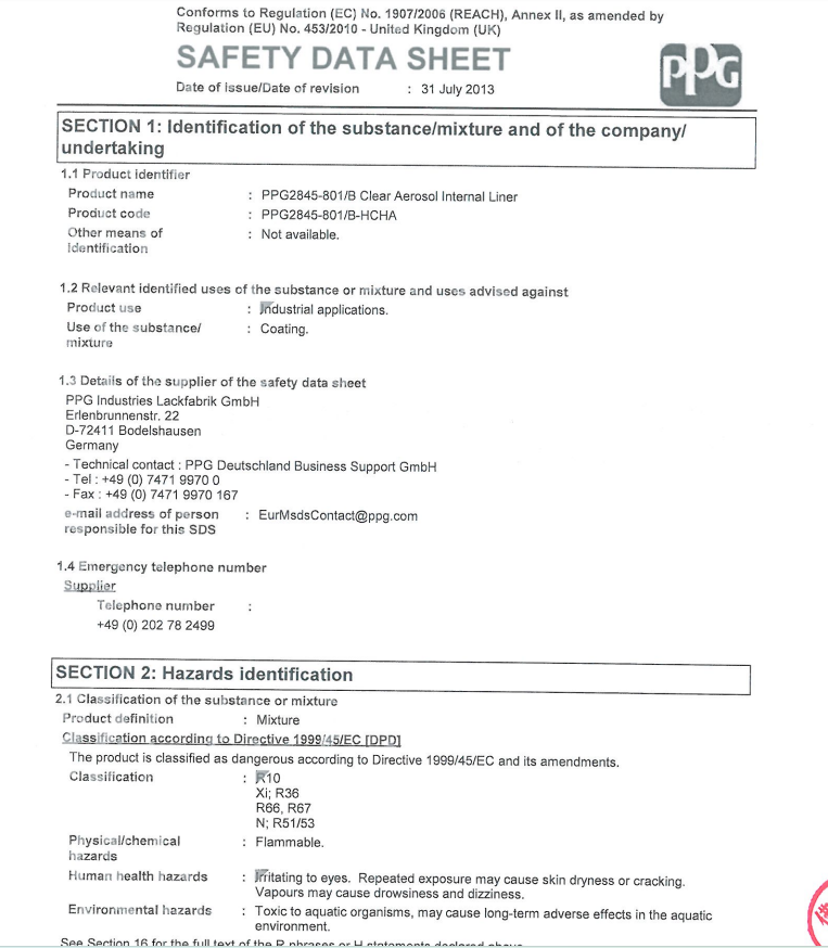 Certificate of inner coating 3