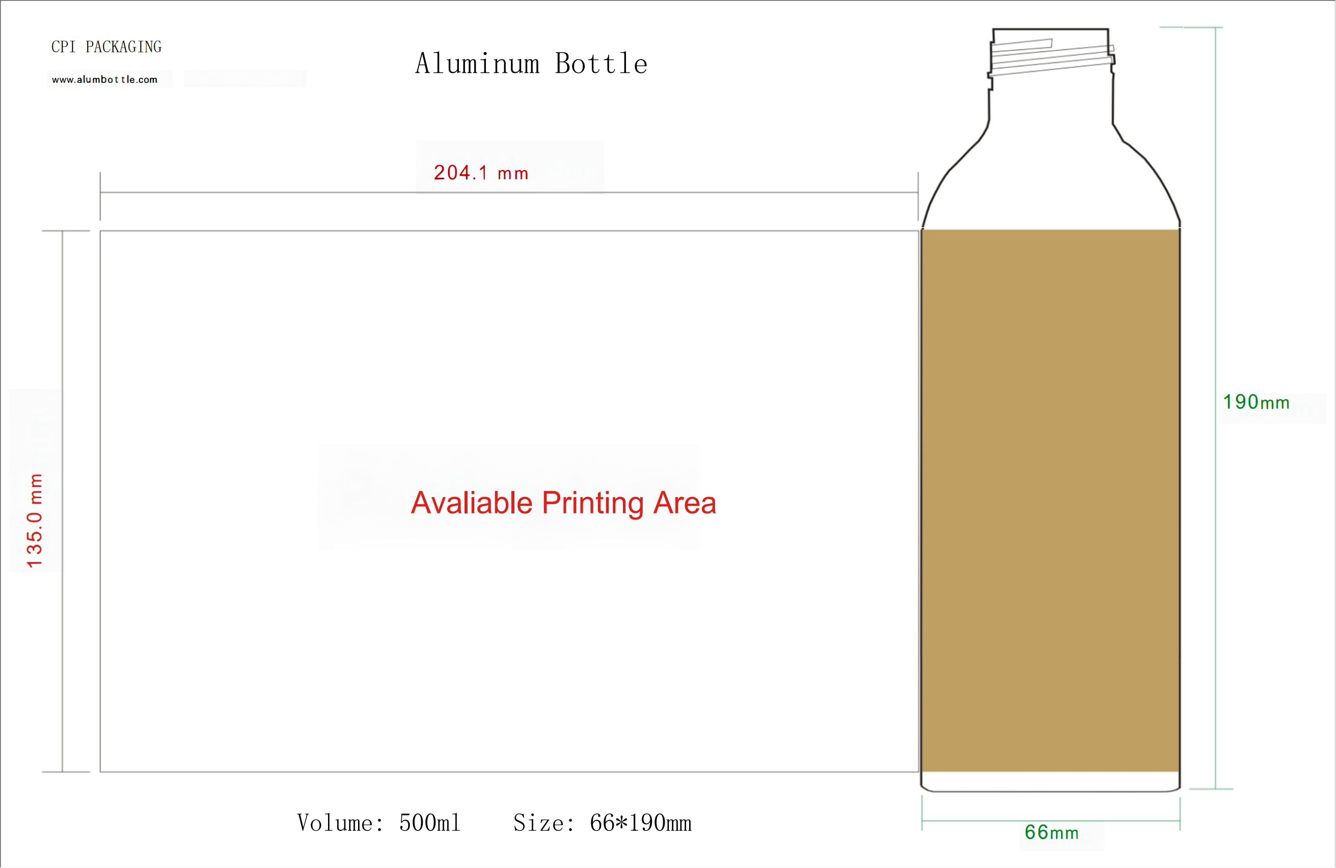Dieline of the Aluminum Bottle