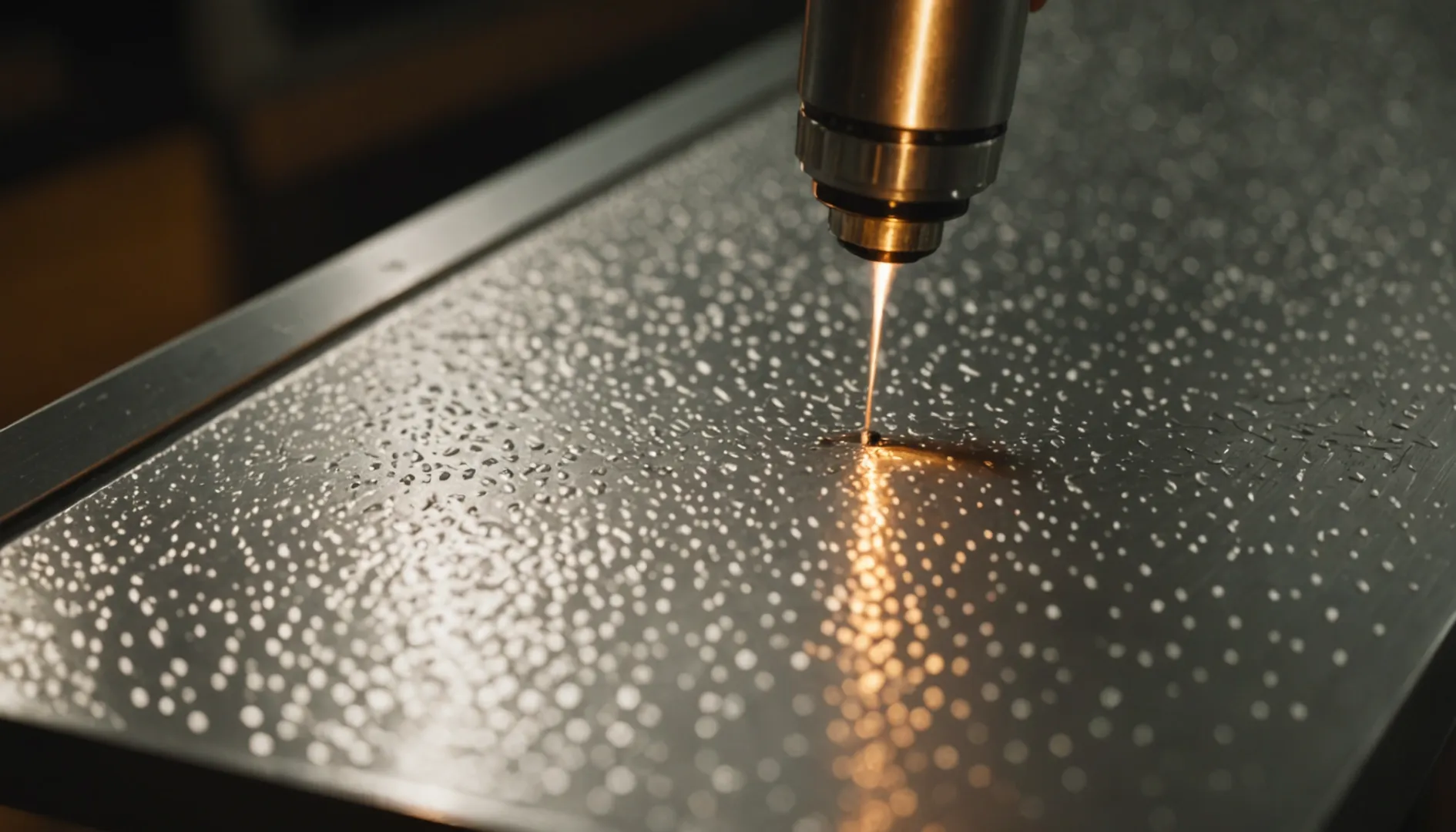 Close-up of an aluminum sheet being hot stamped with visible imperfections