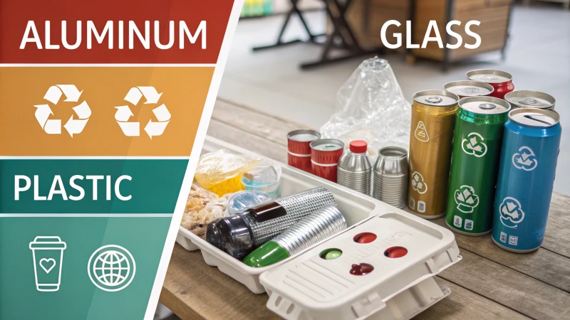 Infographic comparing aluminum, glass, and plastic packaging materials