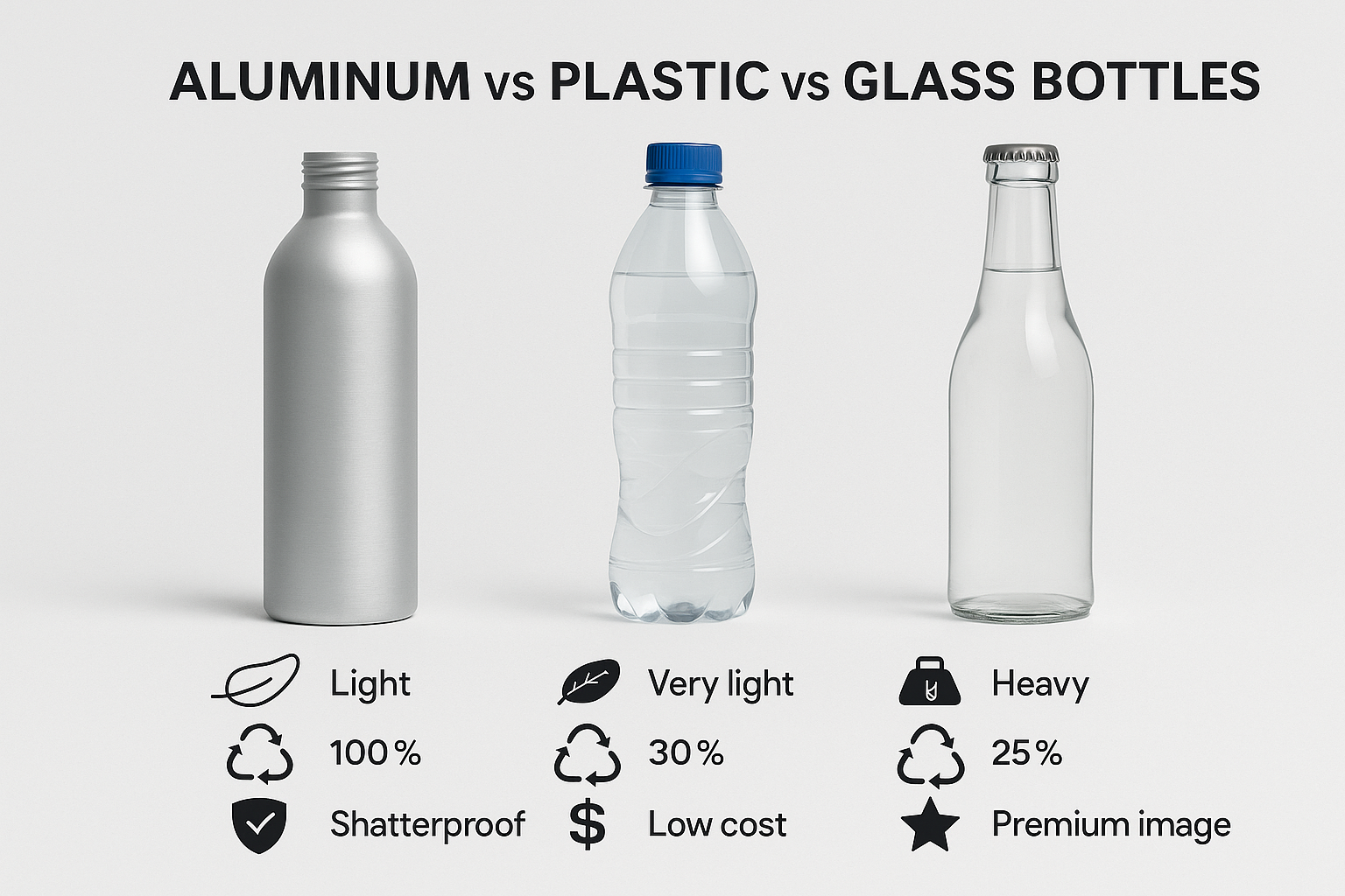 Aluminum Bottles VS Plastic Bottles VS Glass Bottles